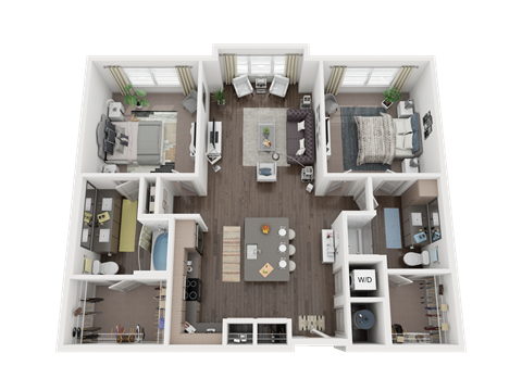 Floor plan for 2 beds, 2 baths, 1113 sqft
